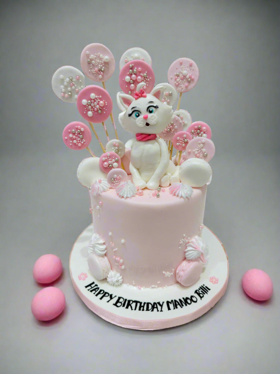 Pink & White Kitty Fondant Cake