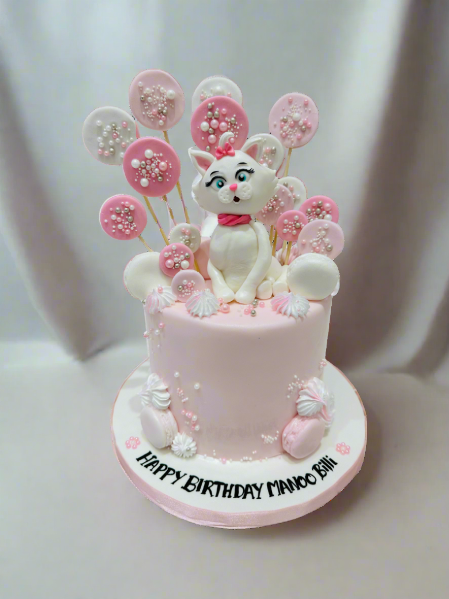 Pink & White Kitty Fondant Cake