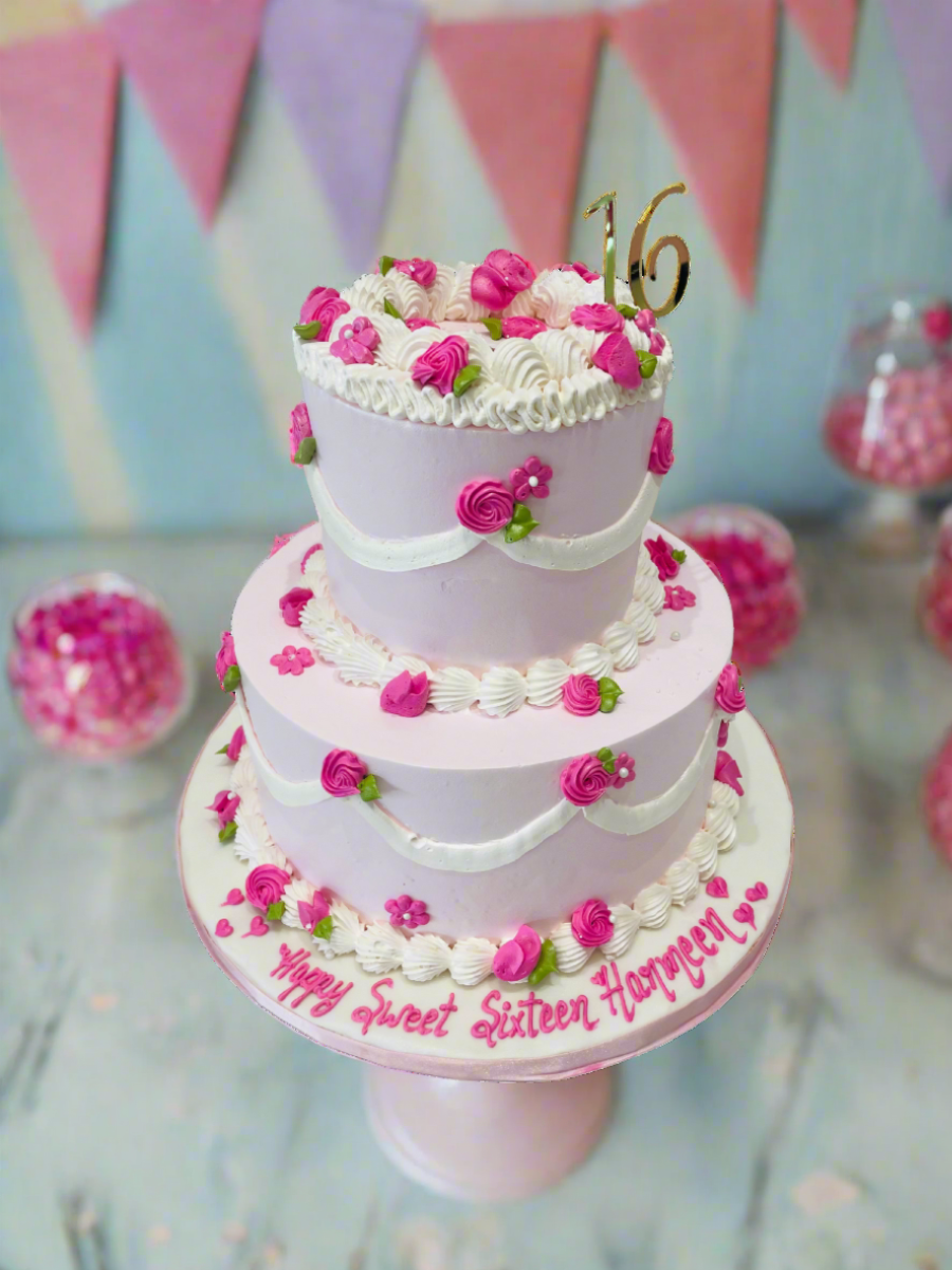 Vintage Pink Tiered Cream Cake