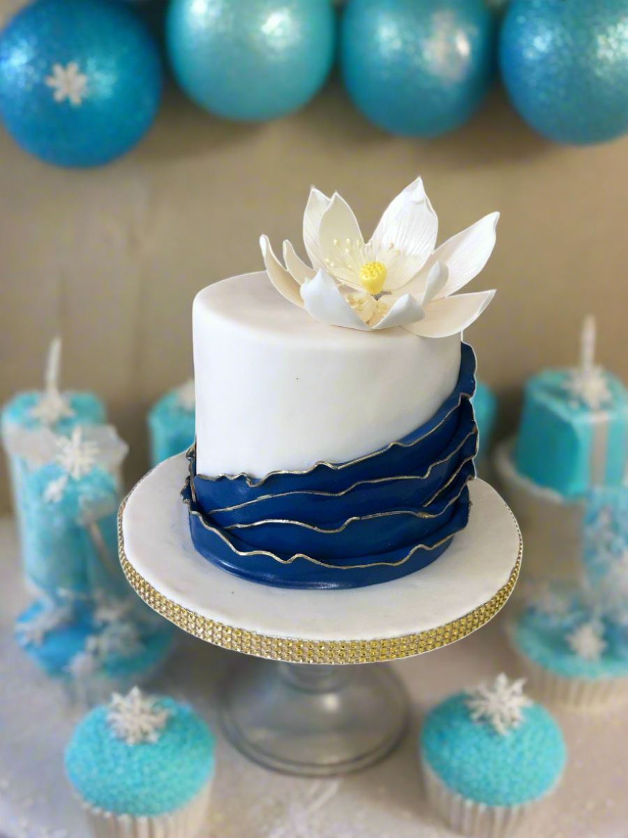 Blue Ruffle Fondant Cake
