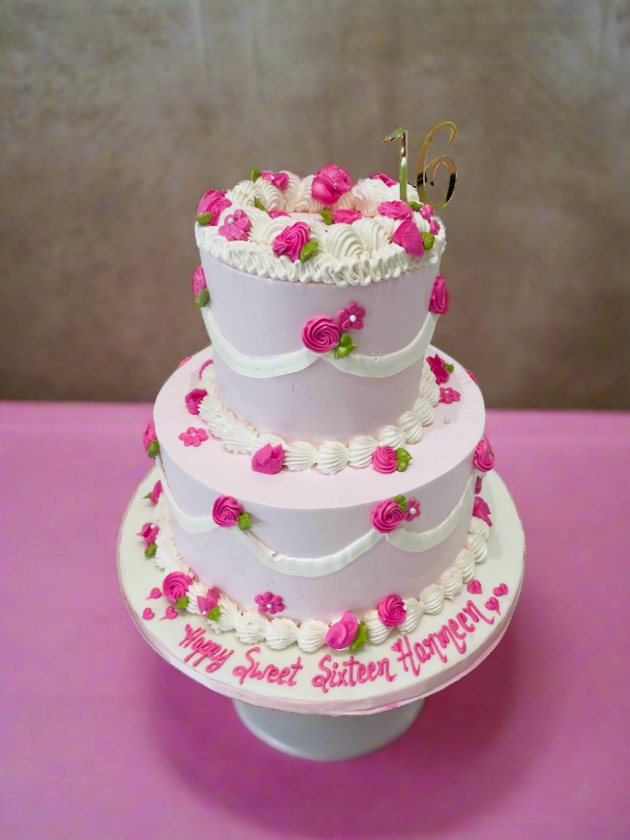 Vintage Pink Tiered Cream Cake