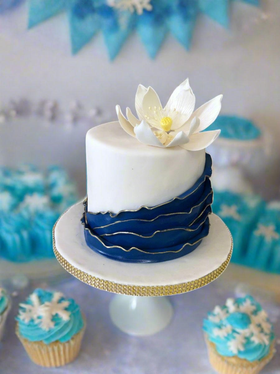 Blue Ruffle Fondant Cake