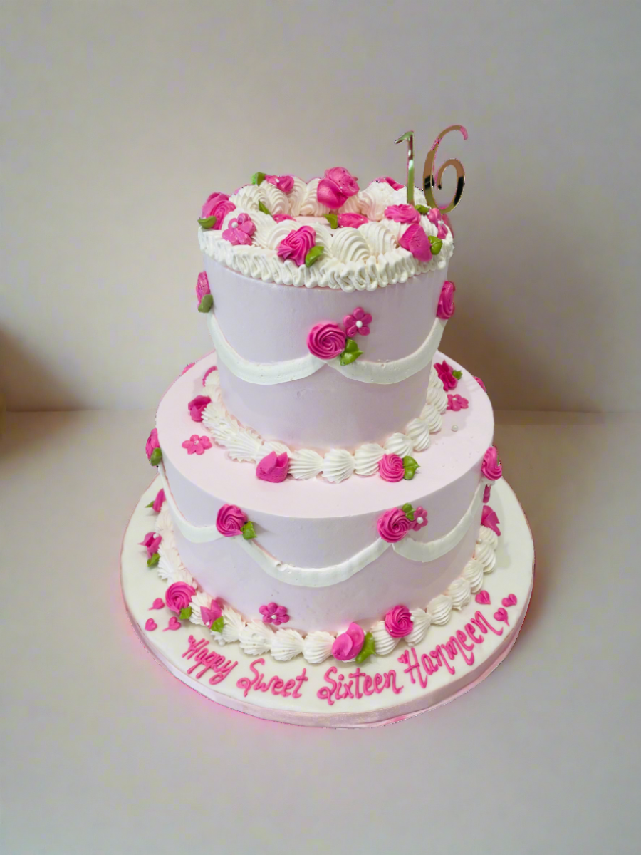 Vintage Pink Tiered Cream Cake