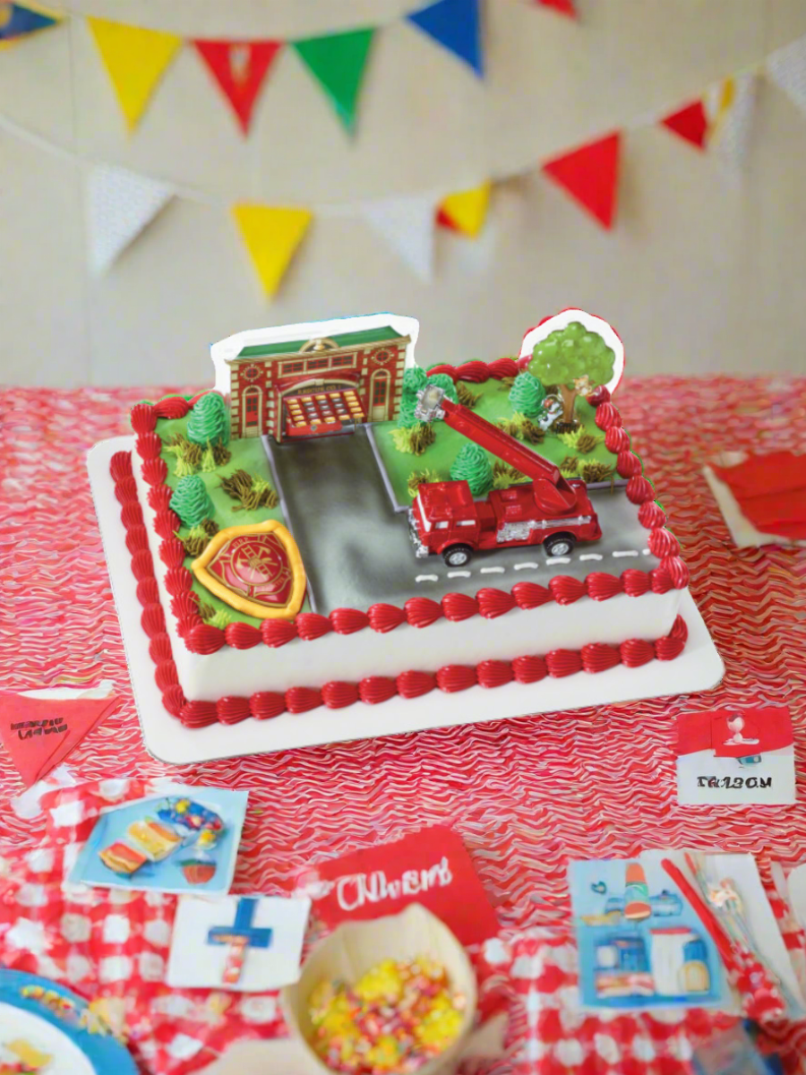Fire Truck & Station Cake