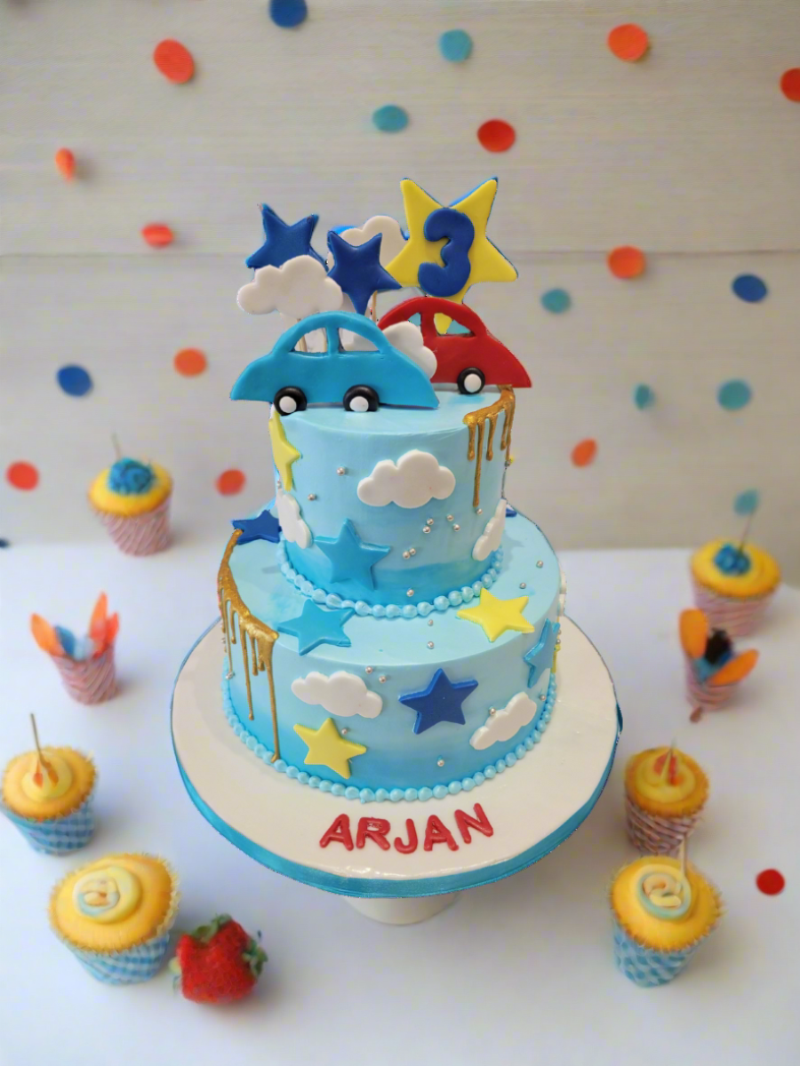 Arjan Car Cream Tiered Cake