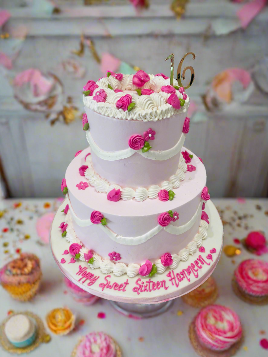 Vintage Pink Tiered Cream Cake