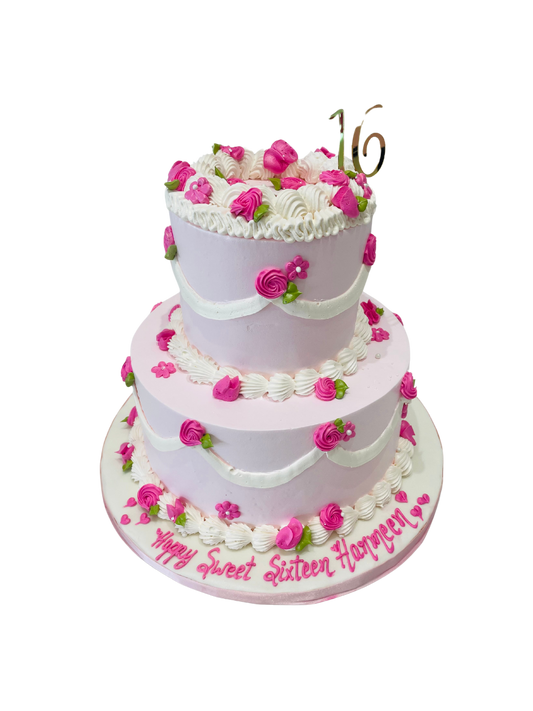 Vintage Pink Tiered Cream Cake