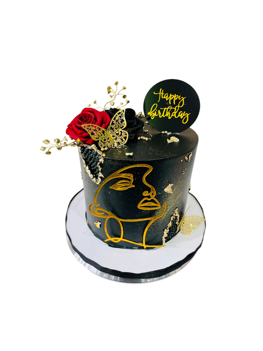 Lady Face Black & Gold Cream Cake