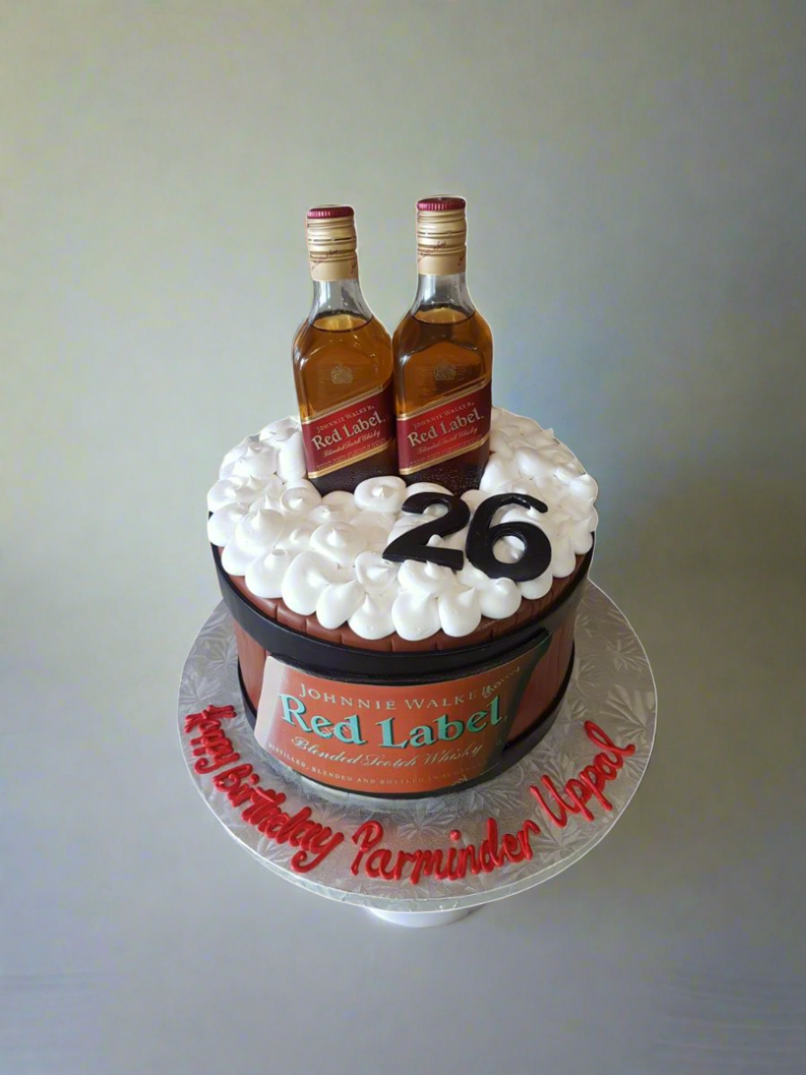 Red Label Bottle Fondant Cake