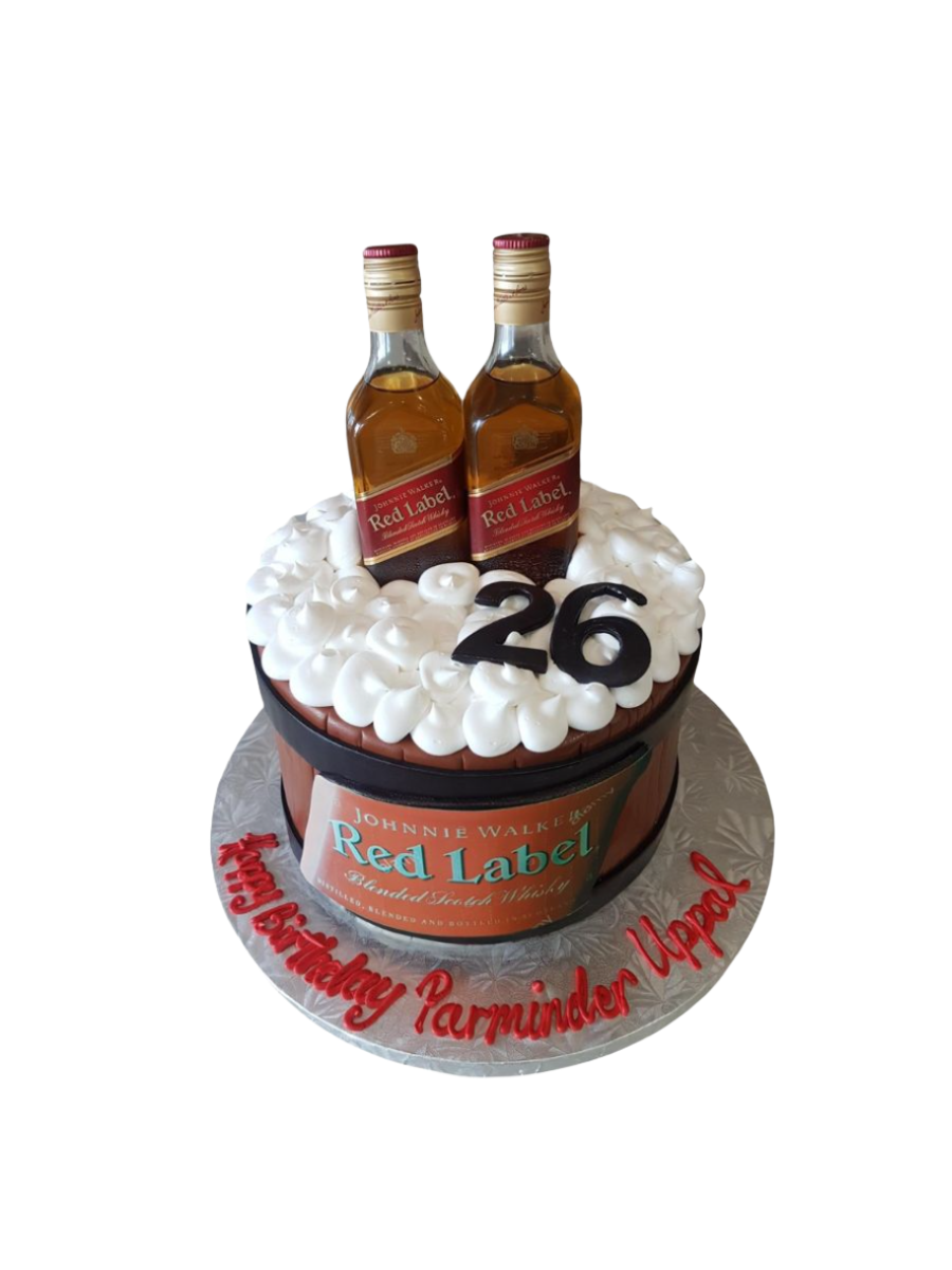 Red Label Bottle Fondant Cake