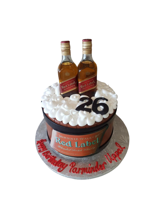 Red Label Bottle Fondant Cake