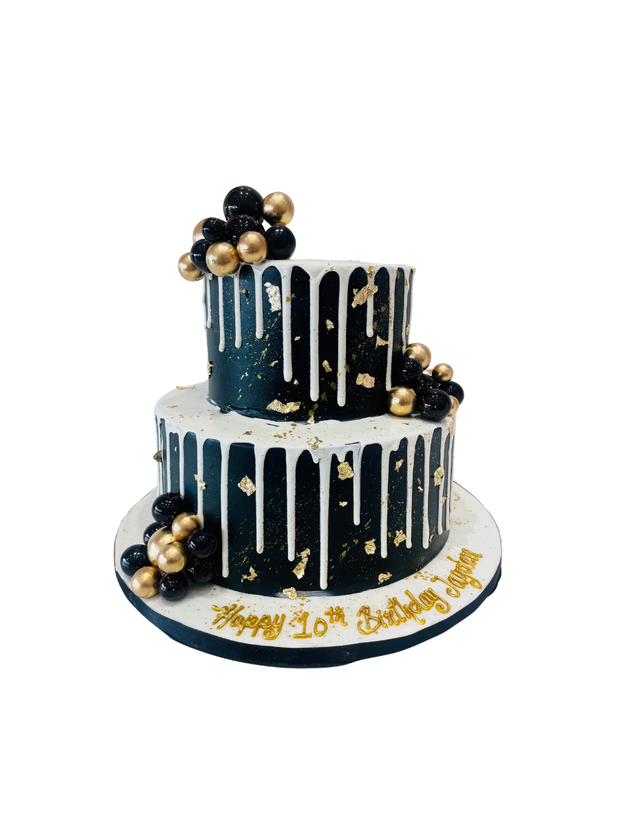 Black & Gold Birthday Tiered Cake