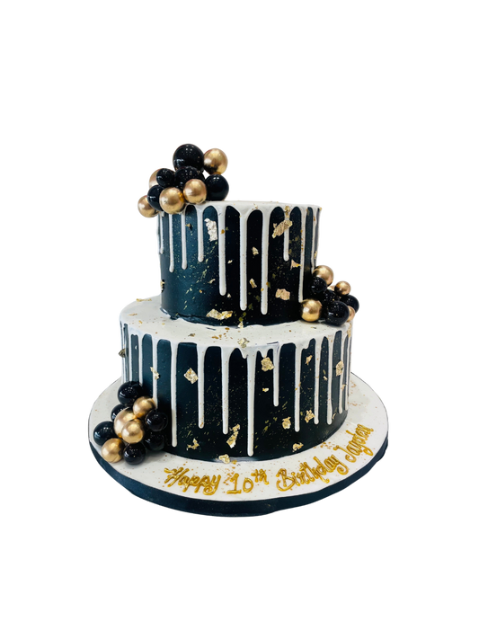 Black & Gold Birthday Tiered Cake