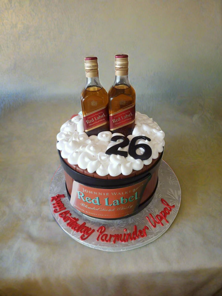 Red Label Bottle Fondant Cake