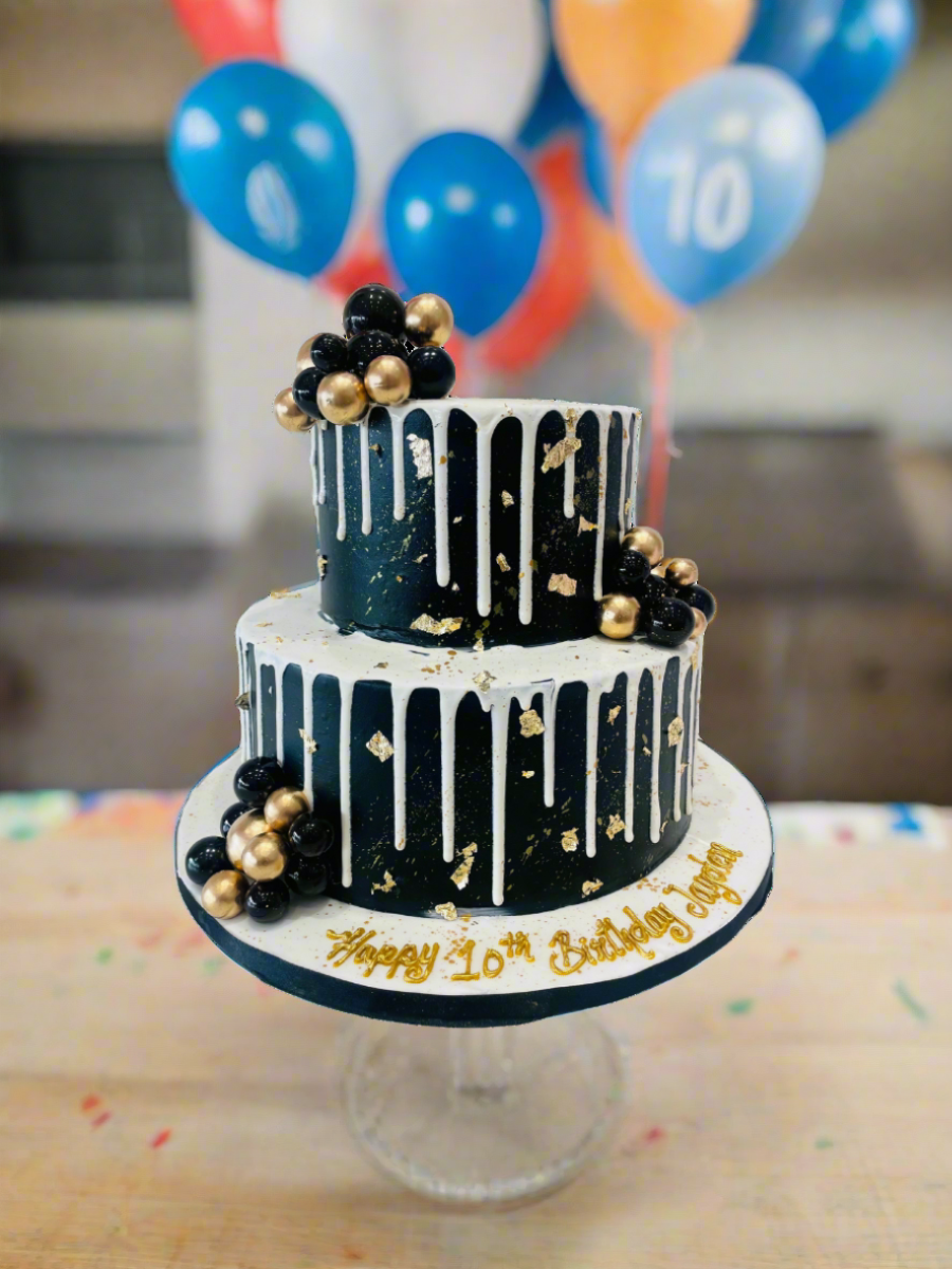 Black & Gold Birthday Tiered Cake