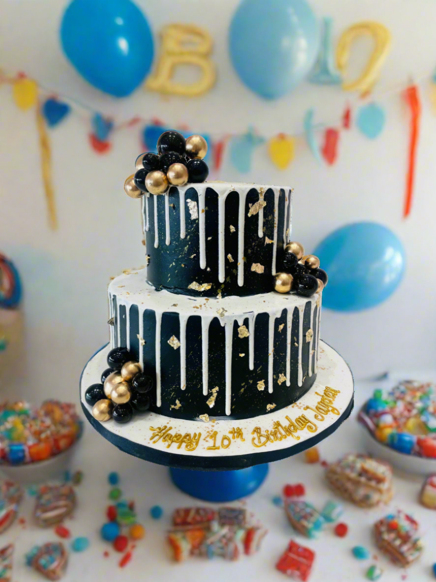 Black & Gold Birthday Tiered Cake