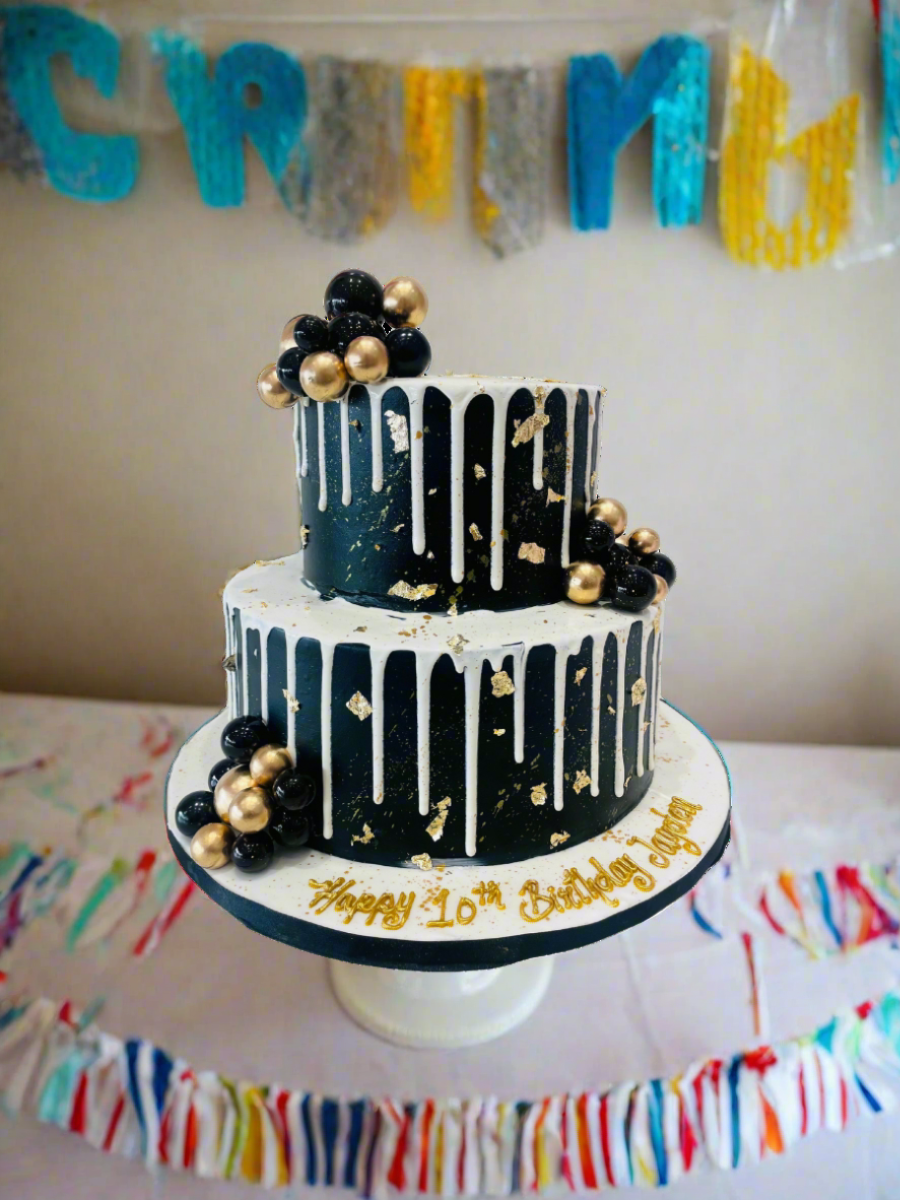 Black & Gold Birthday Tiered Cake