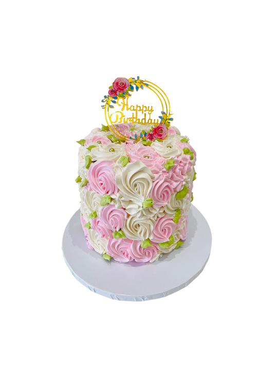 Pam Pink & Ivory Rosette Cake