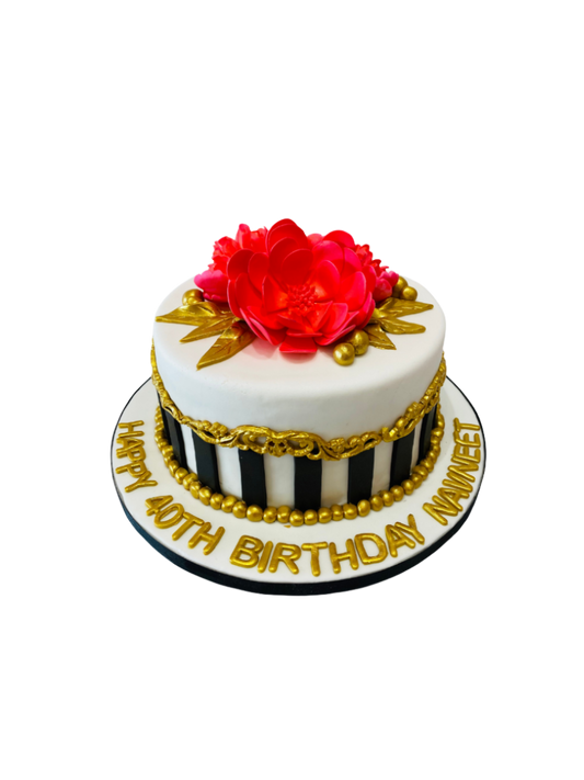 Red Dahlia Gold Fondant Cake