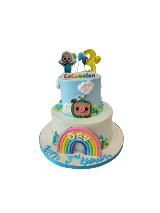 Cocomelon Tiered Cream Cake