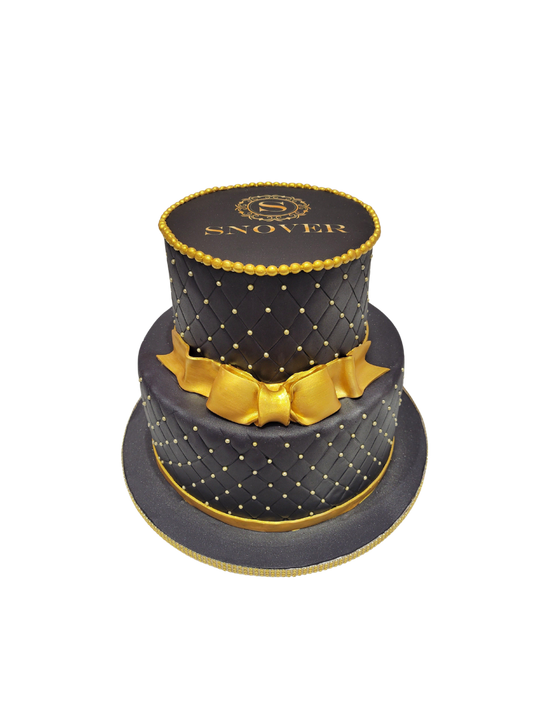 Snover Black & Gold Fondant Tiered Cake