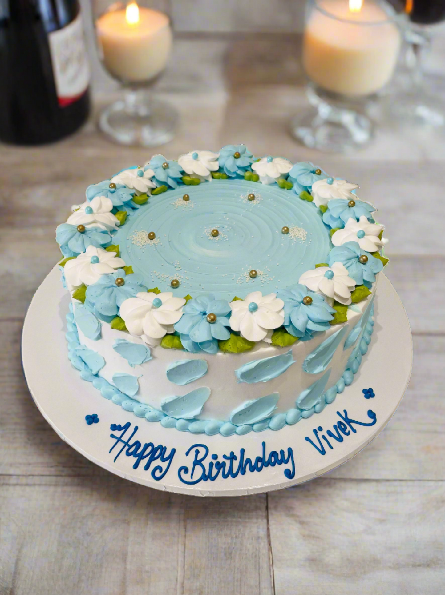 Baby Blue Blossoms Cake