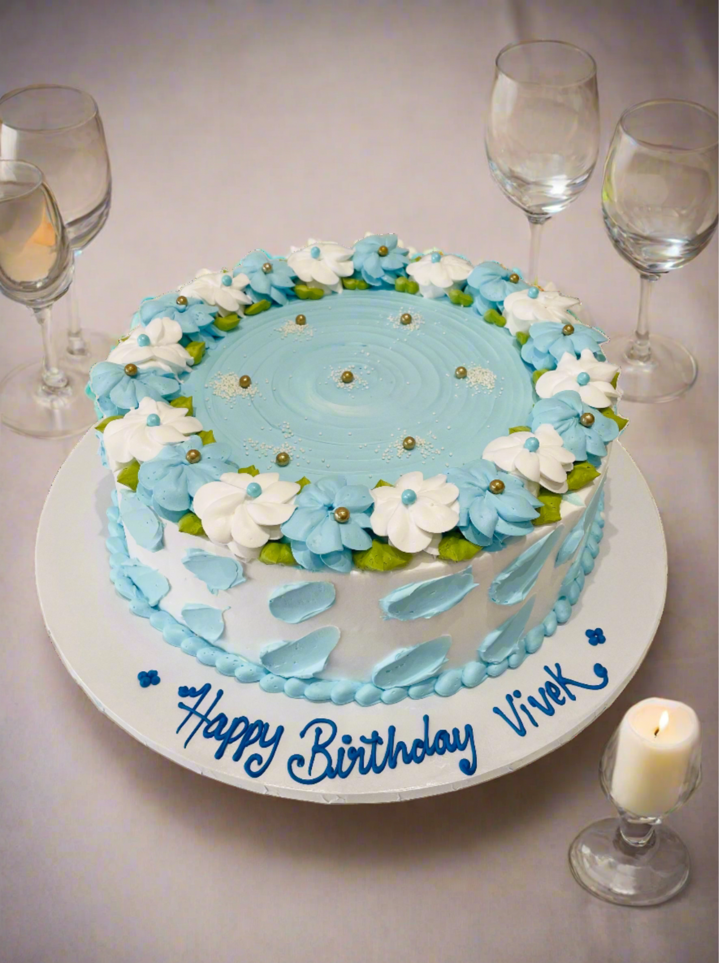 Baby Blue Blossoms Cake