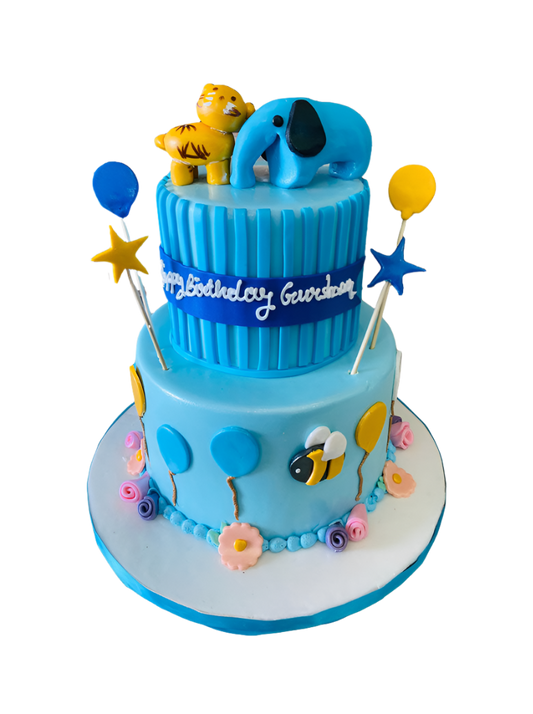 Baby Animal Tiered Fondant Cake