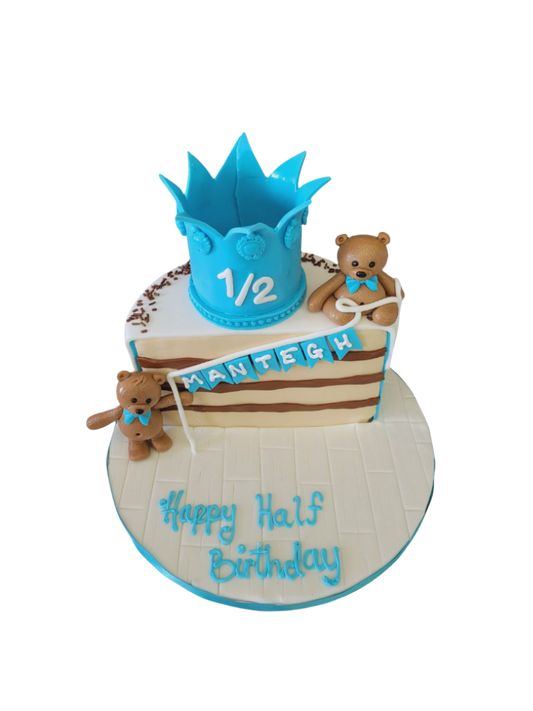 Teddy Half Birthday Fondant Cake