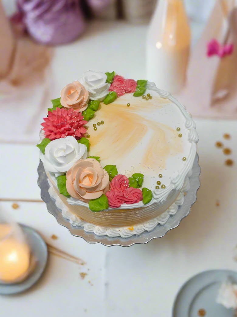 Orange And White Cream Flower Cake