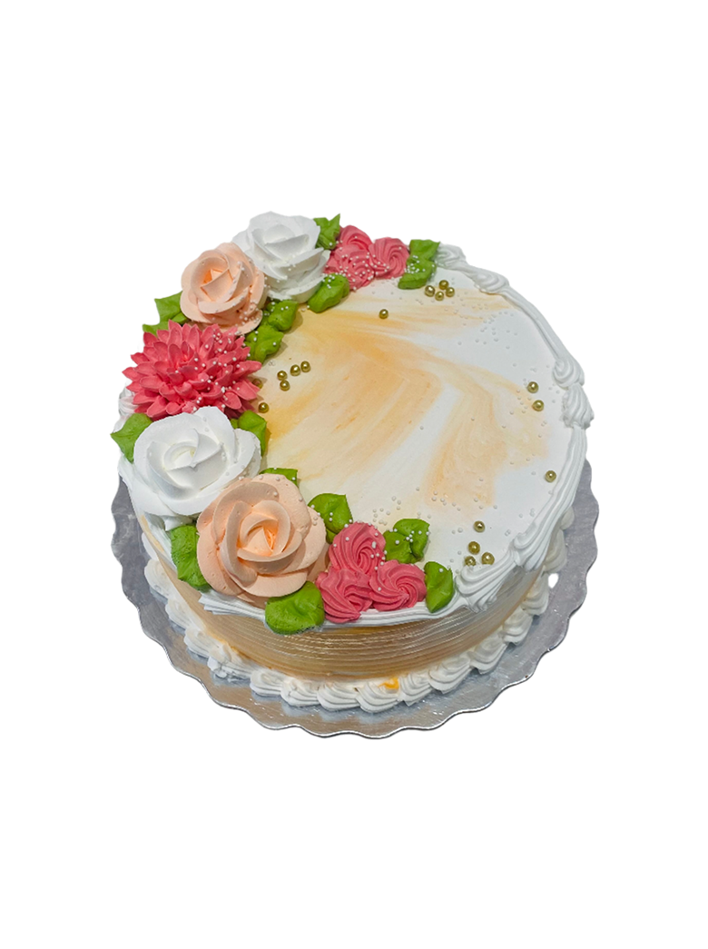 Orange And White Cream Flower Cake
