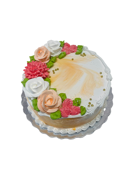 Orange And White Cream Flower Cake