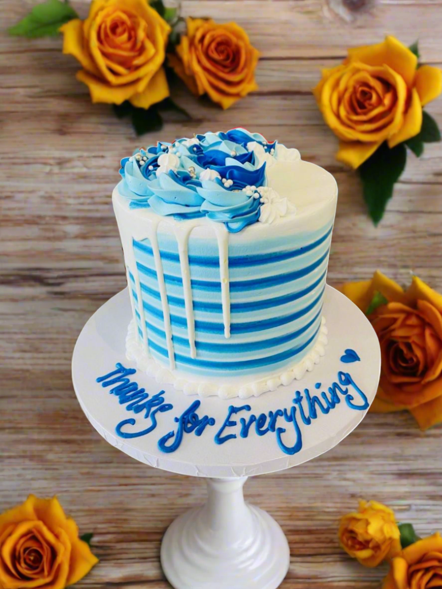 Blue & White Birthday Cake