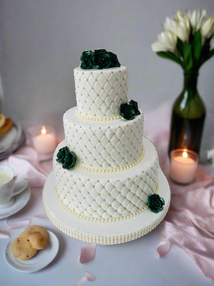 Green Roses Beaded Fondant Cake