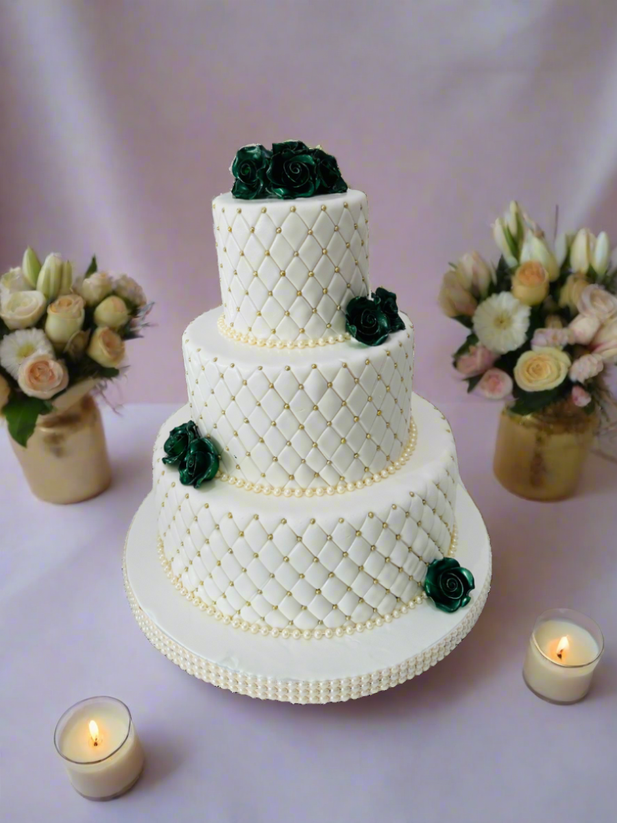 Green Roses Beaded Fondant Cake