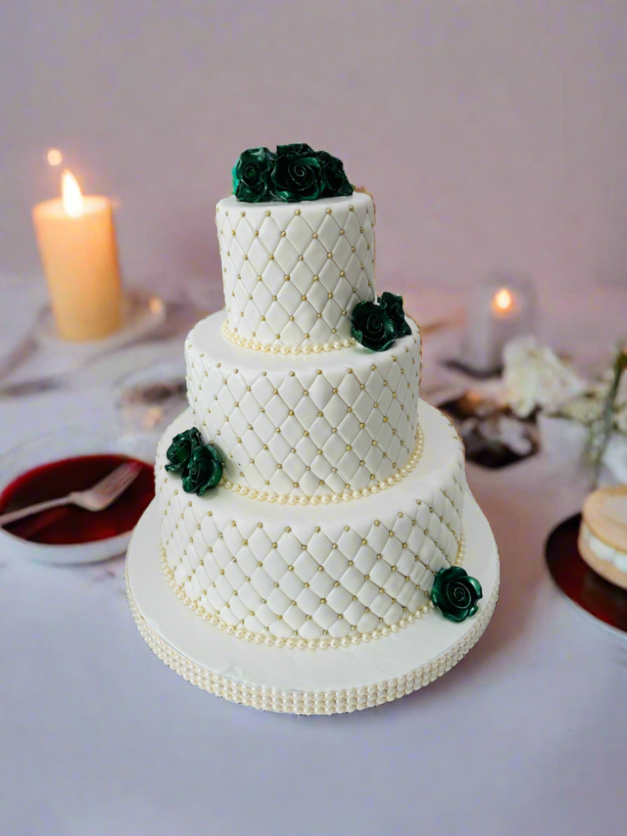 Green Roses Beaded Fondant Cake