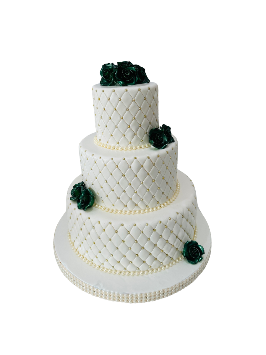Green Roses Beaded Fondant Cake