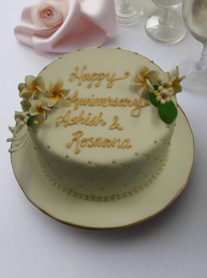 White & Gold Anniversary Cake