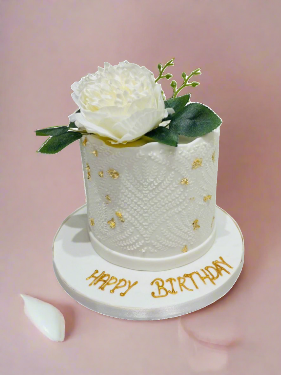 White Demask Birthday Cake