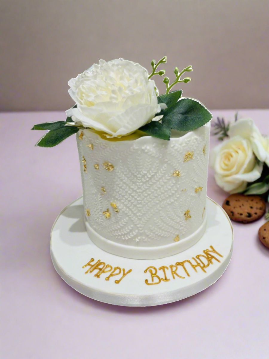 White Demask Birthday Cake