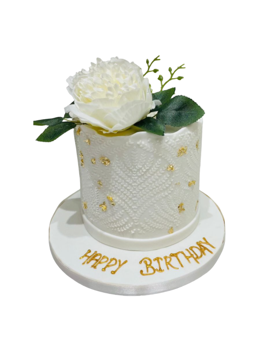 White Demask Birthday Cake
