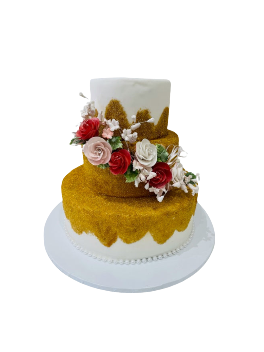 Gold Cascading Flowers Fondant Cake