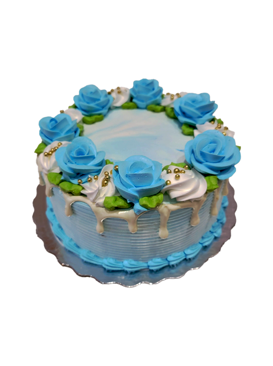 Blue And White Drip Cream Cake