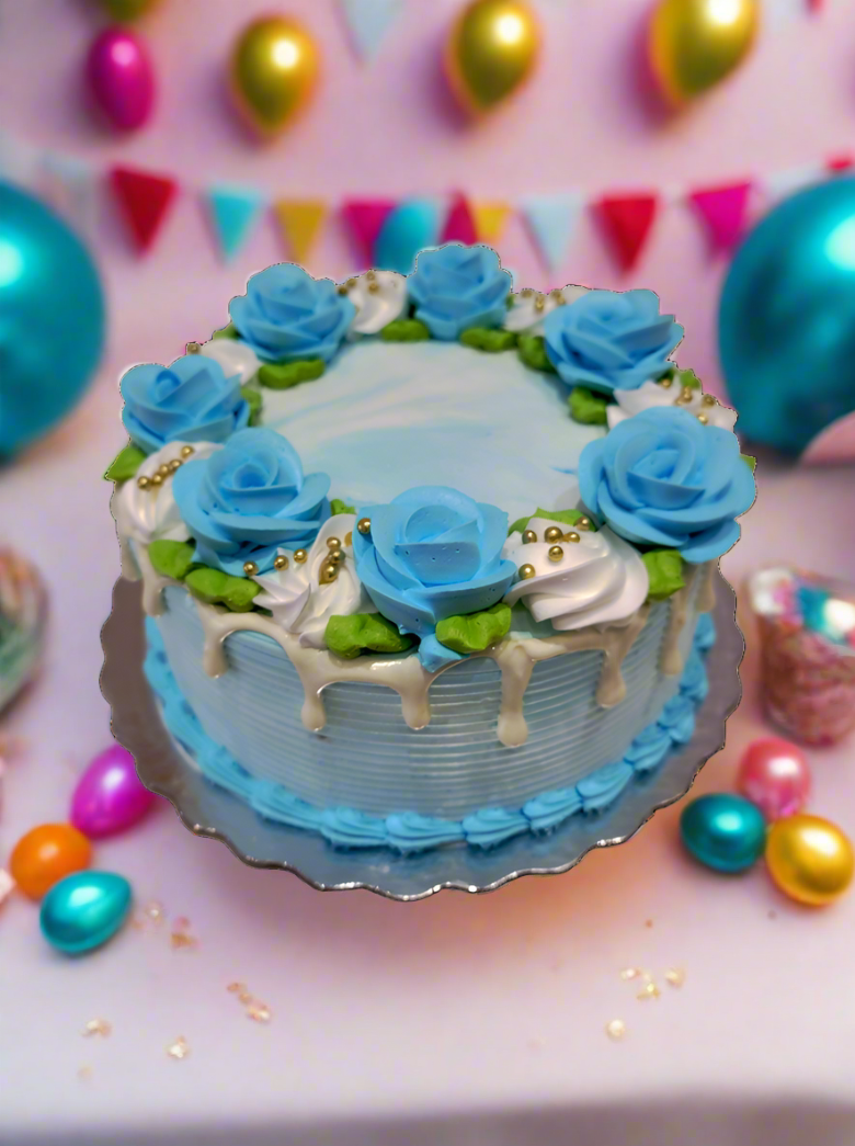Blue And White Drip Cream Cake