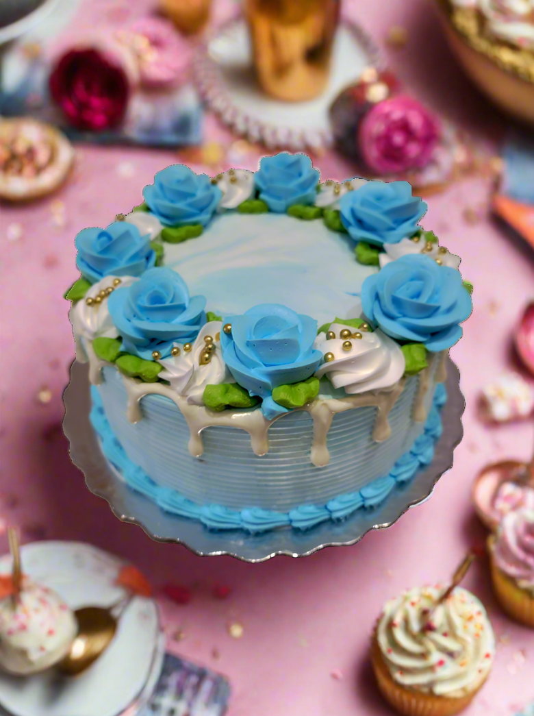 Blue And White Drip Cream Cake