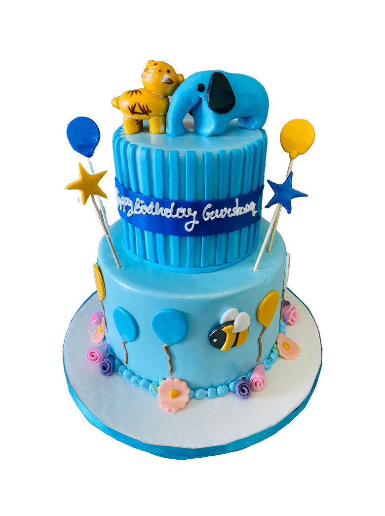 Baby Animal Tiered Fondant Cake