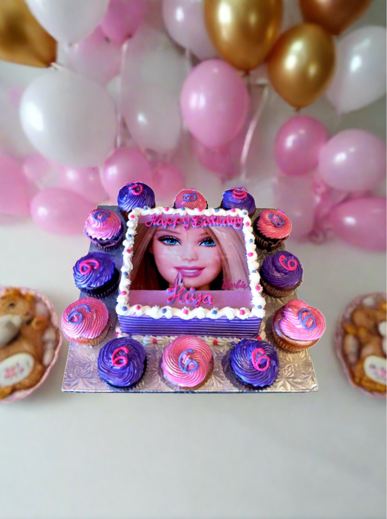 Barbie Cupcake Theme Photo Cake