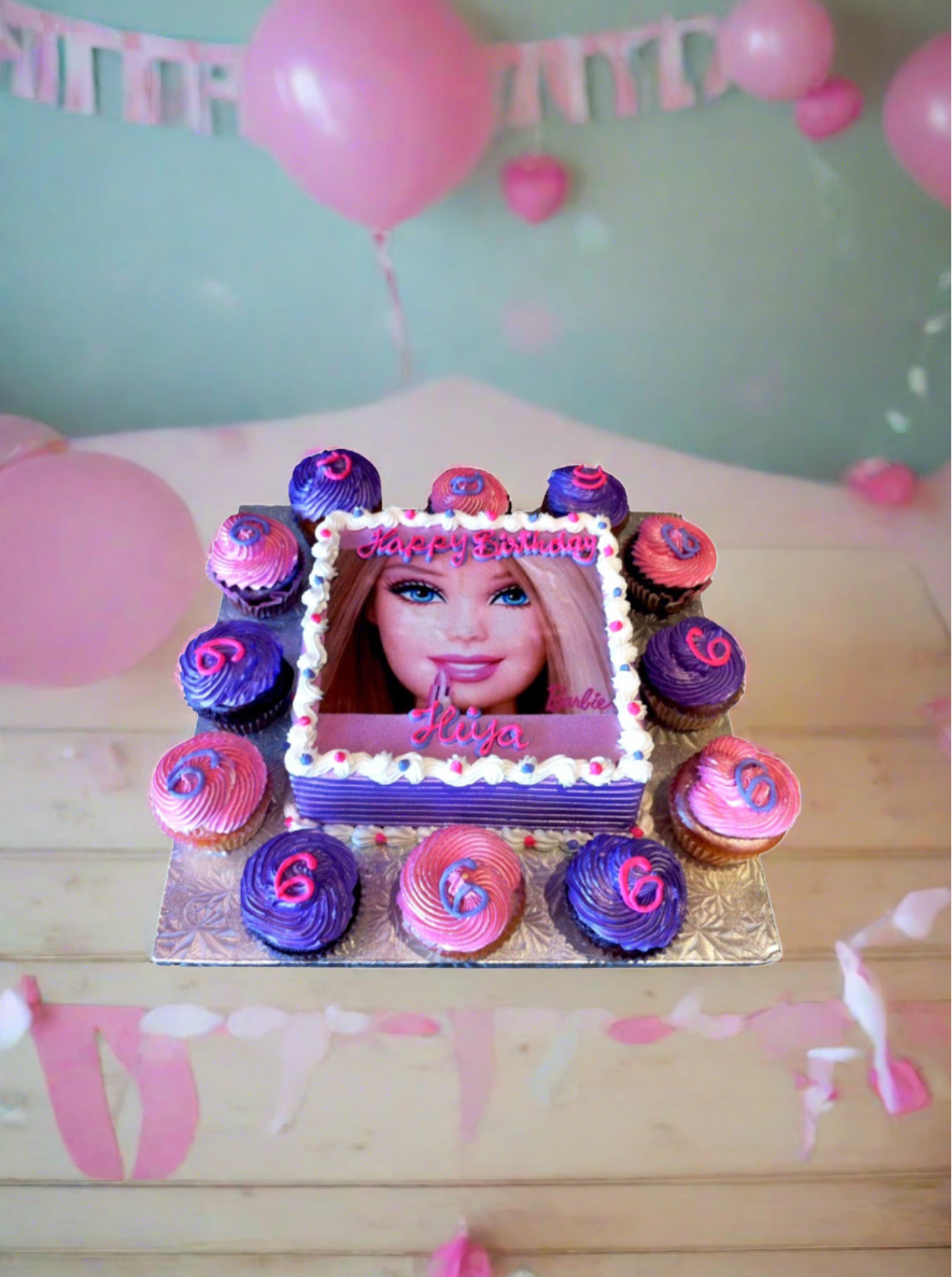 Barbie Cupcake Theme Photo Cake