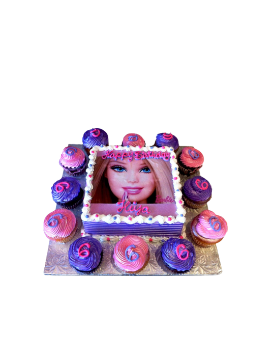 Barbie Cupcake Theme Photo Cake