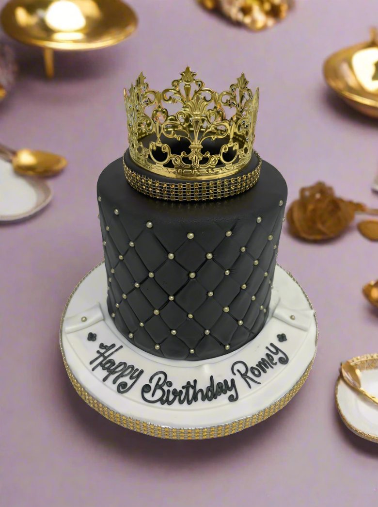 Black & Gold Crown Fondant Cake